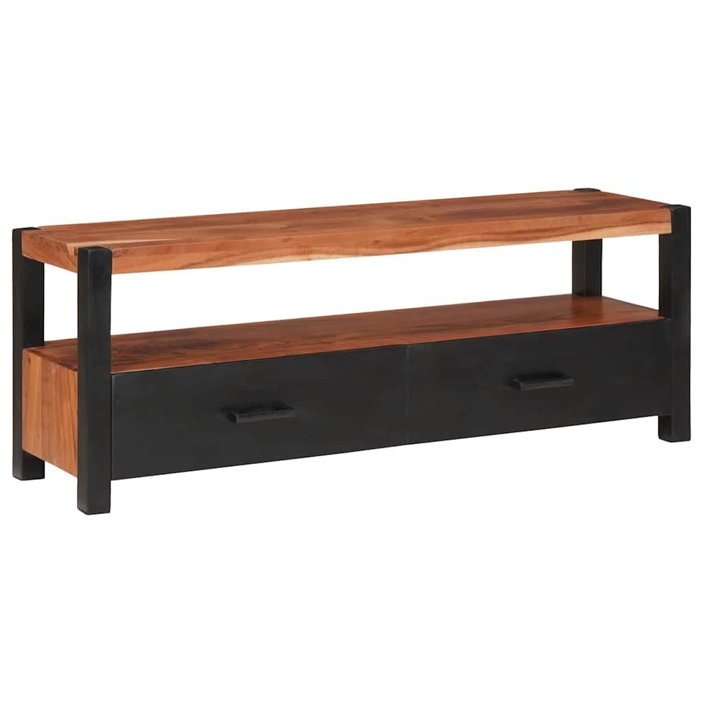 Meble medialne Lowboard brązowa 110 x 30 x 40 cm lite drewno akacjowe szafka pod telewizor z regałem i szufladami do salonu, kina domowego, miejsce do przechowywania i półka na regał Hifi