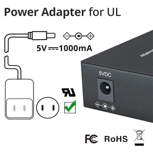 Image of A Pair of Gigabit Bidi Media Converter, Single Mode Single LC to RJ45, Fiber to Ethernet Converter, 10 /100 /1000Base-Tx to 1000Base-LX, 1310nm /1550nm, Up to 20km, UL Certified
