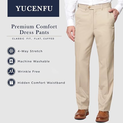 Image of Men's Cozy Hidden Expandable Waist Dress Pants | Premium Stretch Texture Weave Work to Weekend Pants