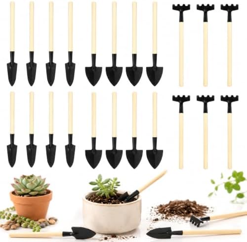 Homoyoyo 8 Sets Mini Gardening Tools Set with Wooden Handle, Trowel Mini Shovel and Small rake for Gardening Terrarium Tools 24PCS Transplanting Seedlings Bonsai Succulents and Indoor Plant Care