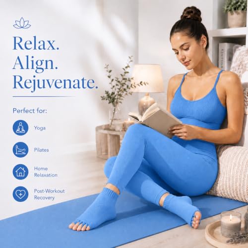 Image of Foot Alignment Orthopedic Cotton Socks for Men & Women | Five Toe Separator | Foot Pain Relief | Bunion Corrector | Plantar Fasciitis Support | Improves Posture & Flexibility | Free Size | Sky Blue | 1 Pair