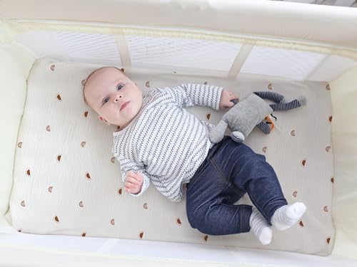 Image of Meracorallo Muslin Pack and Play Fitted Sheet, 100% Cotton, Sun Rainbow