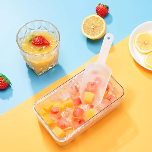 Ice Cube Tray with Lid and Bin, PHINOX 56 pcs Ice Trays for Freezer, Ice Cube Trays for Freezer with 2 trays, Container, Lid & Ice Scoop, BPA Free