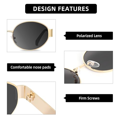 JIM HALO Polarized Oval Sunglasses for Women Men Trendy Retro Sun Glasses Classic Shades UV400 Protection4