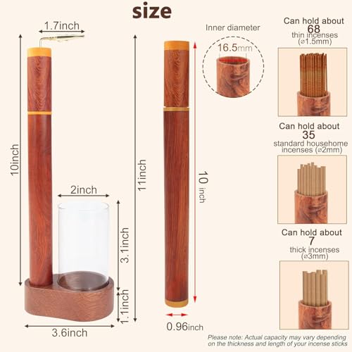 Zeckzoin Wood Incense Holder for Sticks with Glass Ash Catcher-Airtight StorageTube,Portable Incense Burner for Yoga Meditation Travel Home Gift - Thumbnail 3
