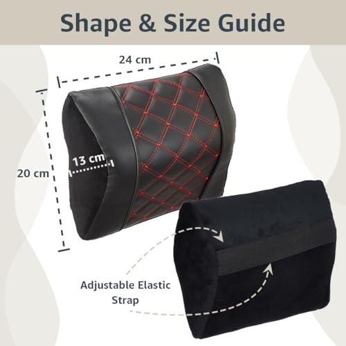 Image of Amazon Basics Car Seat, Office Chair Orthopedic Headrest Pillow,100% Memory Foam-Neck, Cervical Pain Relief, Best for Long & Short Travel | Premium Faux Leather,1 Year Warranty| Black,20 X 24 X 13 Cm