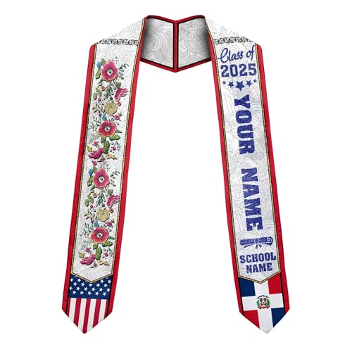 MonkeyVan Personalized Graduation Stole for Dominican Republic Senior, Dominican Flag Graduation Sash Class of 2025 Gifts S329