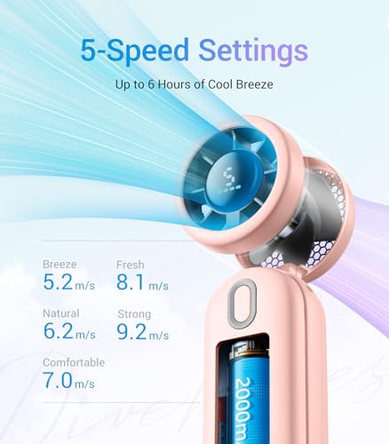 Image of Diveblues Handheld Turbo Fan, USB Rechargeable Battery Powered, Small Portable Pocket Fan for Travel, Outdoor, Home, Office, Concerts, Lash, Gift for Women(Pink)