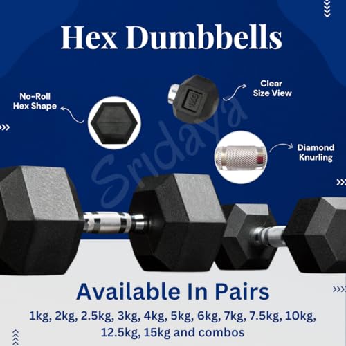 Image of Hex Dumbbell Combo 52kg Set - 1 2.5 5 7.5 10kg Rubber Coated