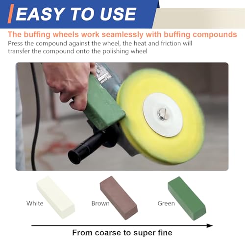 Image of 9 Pcs 8 inch Airway Buffing Wheel Kit for Angle Grinder, 3 Wheels, 3 Polishing Compounds, Buffing Rake & 1 Pair Safety Flanges, 5 /8 inch Arbor, for Aluminum Wheels, Tanks & Metal Mirror Polishing