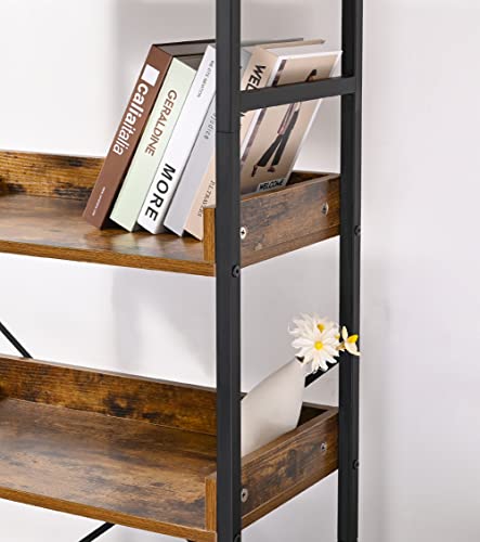Bookshelf Bookcase 6-Tier Storage Rack With Open Shelves, Vintage Standing Bookshelves Metal Frame Industrial Display Rack For Living Room Bedroom, Rustic Brown And Matte Black #TOP6