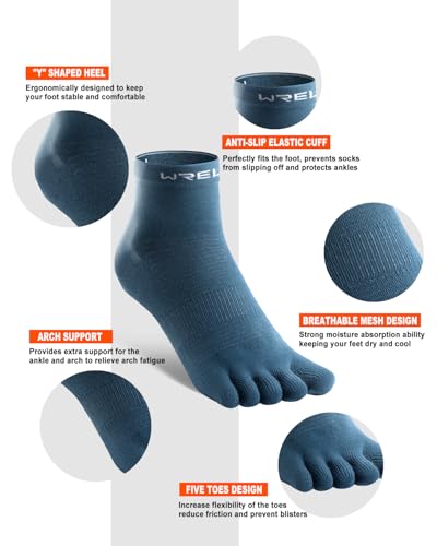 Image of WRELS Coolmax Toe Socks for Men Women,Athletic High Performance Cushion Crew Socks for Running Working(3 Pairs)