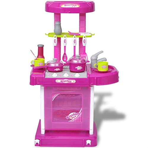 Gecheer Kinderküche Spielküche Kunststoff Spielzeugküche mit Licht- und Soundeffekten für Kinder ab 3 Jahren - Rosa – Bild 2