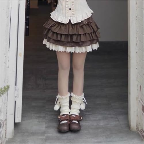 Women Kawaii Lace Patchwork Bow Cake Skirt Femme High Waist Preppy All Match A Line Skirts2