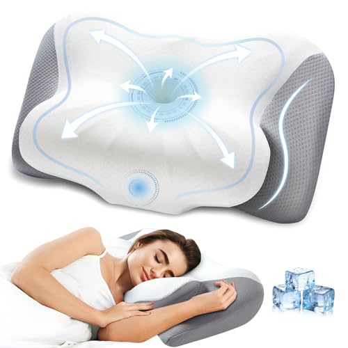 Memory Foam Neck Pillow, Effective Pain Relief Cervical Neck and Shoulder Pillows for Sleeping, Odorless Ergonomic Contour Bed Pillow for Side Sleep Stomach and Back Sleeper (Gray)