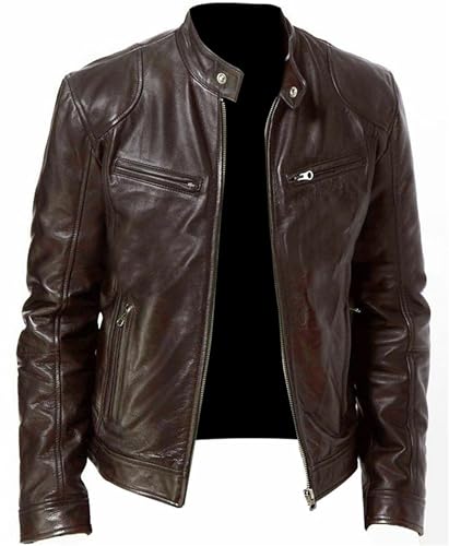 WSLCN - Chaqueta de piel sintética para hombre, estilo moto, chaqueta casual polar, marrón, 5X-Large