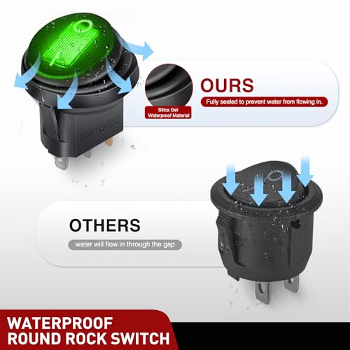 Image of Nilight 5PK 12V 20A Round Green LED Switch Waterproof SPST W /Wires Boat