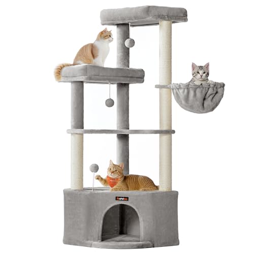 Feandrea Kratzbaum, Katzenbaum, 48,5 x 48,5 x 140,7 cm, Katzenkratzbaum mit großer Kuschelhöhle, großen Plattformen, Plüschbällen, Liegemulde, Taubengrau PCT009G01 Feandrea Kratzbaum, Katzenbaum, 48,5 x 48,5 x 140,7 cm, Katzenkratzbaum mit großer Kuschelhöhle, großen Plattformen, Plüschbällen, Liegemulde, Taubengrau PCT009G01
