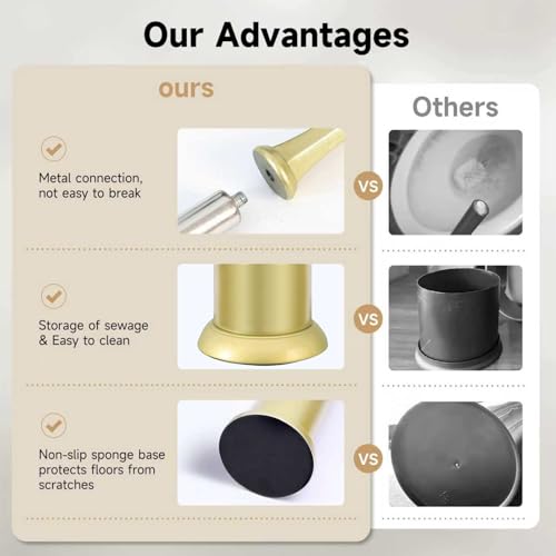 Image of Gold Toilet Brush and Holder,Extra Long Handled Toilet Brush for Bathroom,Stainless Steel Heavy Duty Toilet Bowl Brush,Deep Cleaning Modern Toilet Cleaner Brush -Space Saving, Covered Brush, Durable