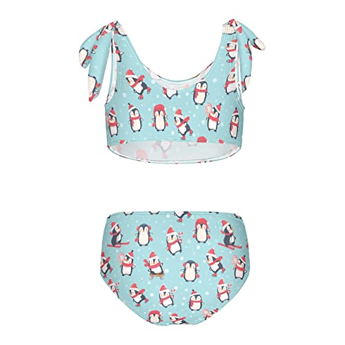 Image of Horse Pattern On Blue Girls Bikini Sets 2 Piece Swimsuits Bathing Suit Swimwear