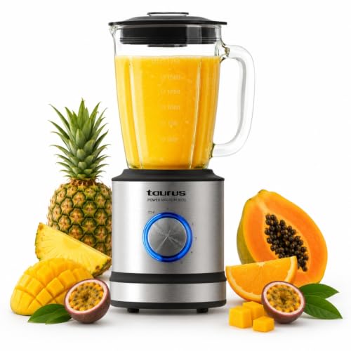 Taurus Power Magnum 1600 Batidora de Vaso 1600W, Cristal 1,75L, Pica Hielo | 5 velocidades + Turbo, cuchillas inox de 6 filos desmontables