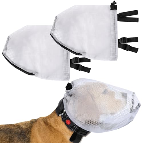 2 Pcs Upgrade Dog Foxtail Mask Dogs Net Mesh Hood with Mouth Zipper Head Face Ear Protector Field Guard Prevent Foxtails Chewing and Licking Allows Panting and Drinking (2 Grey Small)