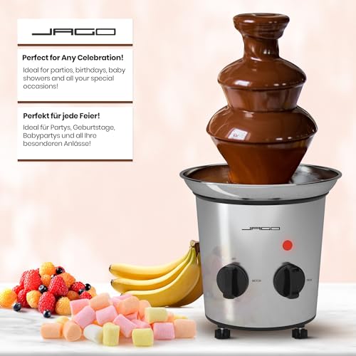 Foto von Jago® Schokoladenbrunnen 275W - 3 Etagen, Max. Kapazität 1 kg Schokolade, Edelstahl, Spülmaschinengeeignet, Silber - Schokobrunnen, Schokofondue, Schokoladenfondue, Schokoladenfontäne