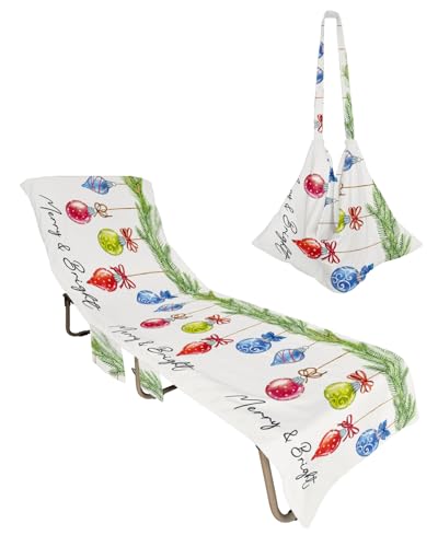 Christmas Balls Beach Lounge Chair Towel Cover, Soft Chaise Lounge Towel with Side Pockets Patio Pool Chairs Cover for Beach/Pool Sunbathing 29x85 Xmas Balls Pine Needles Botanical