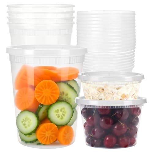 Hioph 15 Pack Food Containers with Lids Reusable Round Plastic Food Containers -3 Sizes 8 16 and 32oz Microwave and Dishwasher Safe Reusable BPA Free for Meal Prep Leftovers & Organization