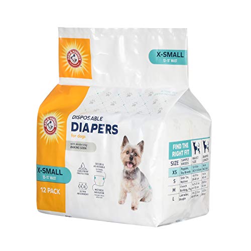 Image of Arm & Hammer for Pets Disposable Female Dog Diapers with Odor Control and Wetness Indicator, Leak Resistant Dog Diapers for Incontinence and Heat Cycles, Size X-Small 12-15 in Waist, 12 Count
