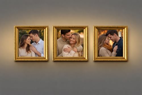 Image of Photo Frame Set of 3 - Modern Tabletop Picture Frames for Desk, Living Room & Bedroom Decor, Perfect for Wedding, Couple & Family Photos (3 x 3 inches) (Golden)