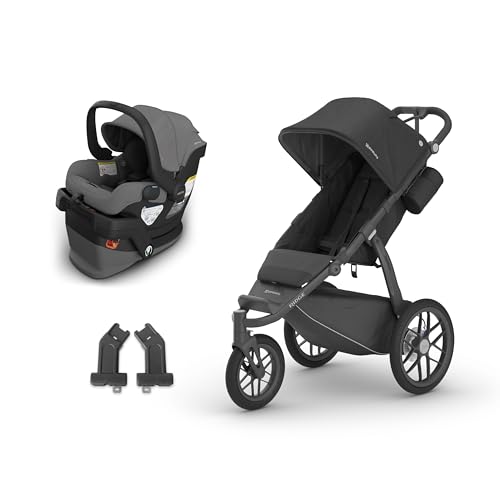 UPPAbaby Ridge Jogging Stroller + Mesa V3 Car Seat Travel System Combo – Cup Holder, Bug and Rain Shields, Car Seat Base, and Infant Insert Included – Jake (Charcoal) + Greyson (Charcoal Mélange)
