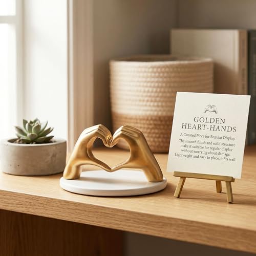 Image of Kuber Industries 4.5x2 Inch Heart Shape Hand Resin Showpiece for Home Decor | Romantic Couple Hand Statue for Office /Living Room /Table /Bookshelf /Desk | Golden