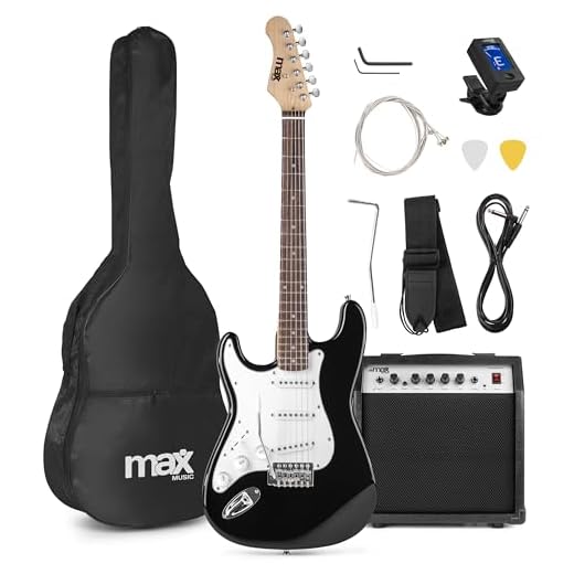 MAX GigKit para zurdos, Kit guitarra eléctrica para adultos con amplificador 40 W, guitarra y amplificador con accesorios, afinador, correa, cable, puas y funda incluidos – Color negro