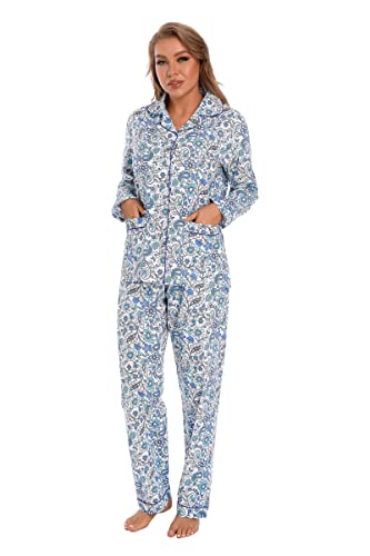 Image of GLOBAL Women Cotton Pajamas Long Sleeve PJs Button Down Sleepwear S-3XL