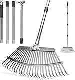 Laubbesen für den Garten, 47 cm breit, strapazierfähig, mit 25 Metallzinken, Laubbesen mit 1,8 m verstellbarem Griff für Hof, Rasen, Strauch, Gartenblätter