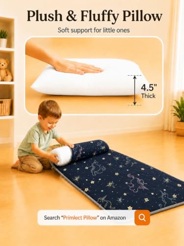 Image of Primlect Toddler Nap Mat with Pillow, Thickened Extra Large Sleeping Bag | 55''x35'' Sleeping Mat with Blanket, Washable, Roll up, Perfect for Daycare, Preschool, Kindergarten, Boys and Girls