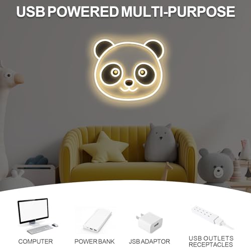 Image of Panda Neon Sign Cute Bear Led Light UV Print Sign Home Wall Decor Personalized Gift Birthday Gift Panda Dimmable Neon Art, 14.8 inchx13 inch