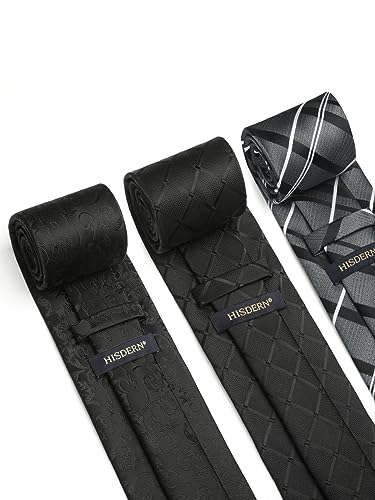 Image of HISDERN Mens Ties and Pocket Square Set Business Elegant Ties for Men Classic Lot 3 Pcs Wedding Party Neckties & Handkerchief