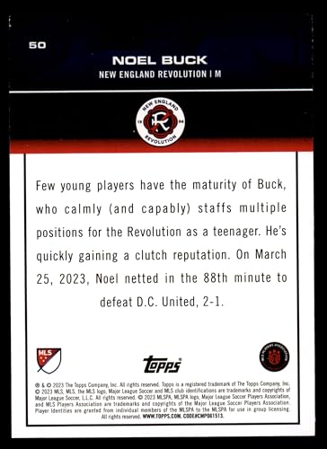 2023-Topps-50-22-Under-22-Noel-Buck-New-England-Revolution-Card-NMMT-New-England-Revolution