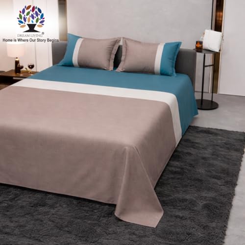 Image of Dream Living Ombre King Bedsheet with 2 Pillow Covers, Beige & Blue | 130 GSM, 275x275 cm