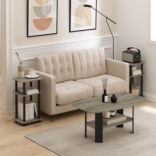 Image of Furinno JUST 3-Tier Telephone Table Set of 2, Turn-N-Tube Toolless Side Table with Open Shelf, Round Curve Corner Night Stand, Bedside Table, for Living Room, Bedroom, French Oak