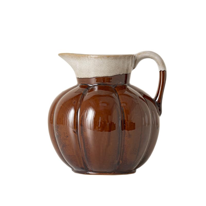 Fine Ceramic Pitcher, Farmhouse Stoneware Flower Vase Pitcher, Ceramic Jug Vase Rustic Pottery Vase for Home Decoration Gift for Mom Housewarming
