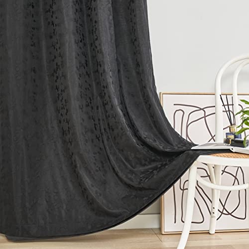 Image of Mix Matched Black Full Blackout & Sheer Leaf Lace Curtains 52 inchWx95L 6Panels