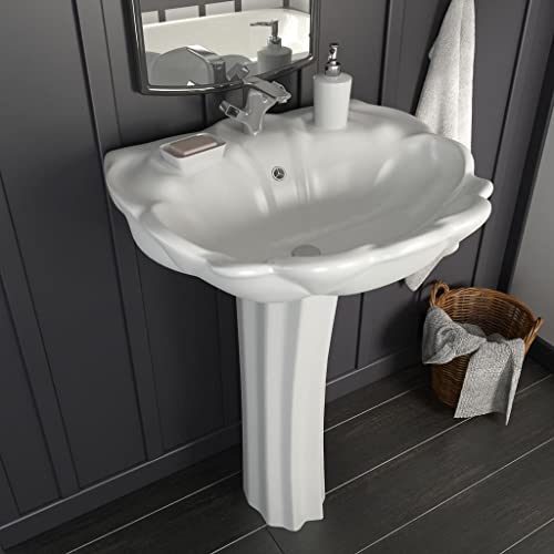 Homgoday Évier à colonne en céramique blanche 580 x 510 x 200 mm, meubles pour intérieur...