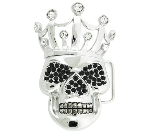HIP HOP BLING ICED OUT Silver Ice Tone Skull With Crown BELT BUCKLE - Christmas & Halloween Day Gift