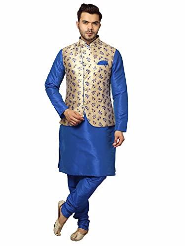 Image of Uri and MacKenzie Men's Silk Blend Kurta Churidar Pyjama with Stylish Nehru Jacket