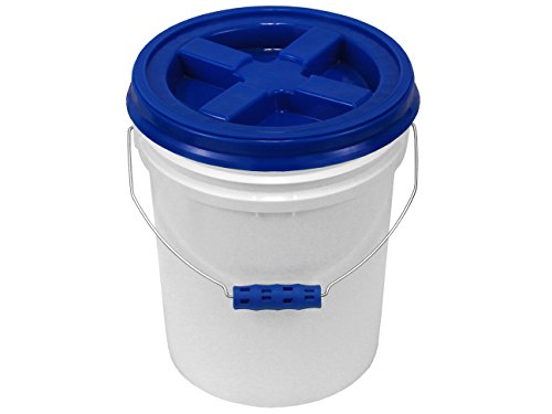 White 5 Gallon Bucket with Blue Gamma Seal Lid and Blue Ergonomic Oversized Grip