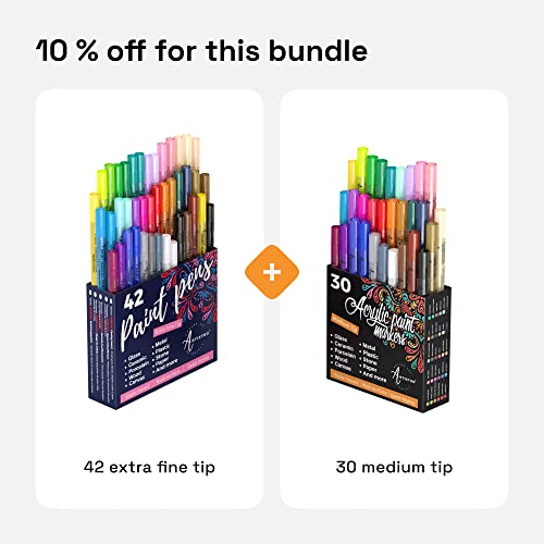 Acrylic Paint Pens - 42 Acrylic Paint Markers - Extra Fine Tip Paint Pens (0.7Mm) - Great For Rock Painting, Wood, Canvas, Ceramic, Fabric, Glass - 40 Colors + Extra Black & White Acrylic Markers #TOP5