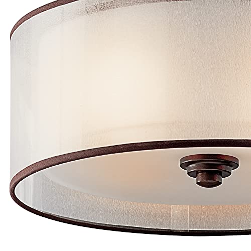 Kichler Lacey 15" 3 Light Semi Flush With Satin Etched Cased Opal Inner Diffusers And Light Umber Translucent Organza Outer Shade In Mission Bronze #TOP3